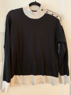 Michael Kors ,  Women’s Black and White Button-Shoulder Knit Sweater b